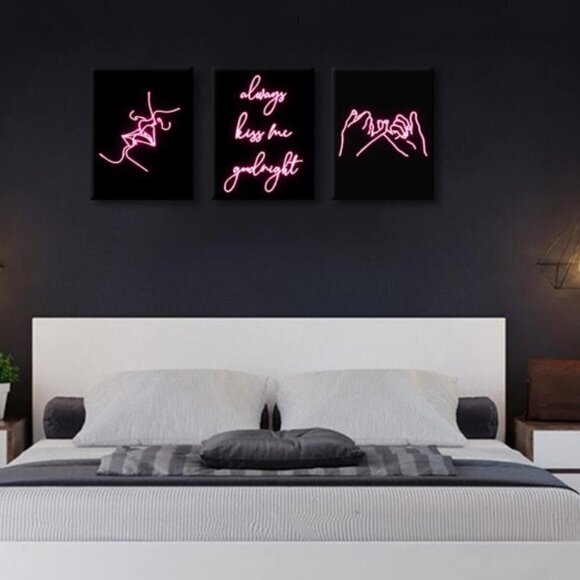 Always Kiss Me Goodnight Canvas Sign, Pinky Promise Neon, 3 Pieces - Picture 2 of 4